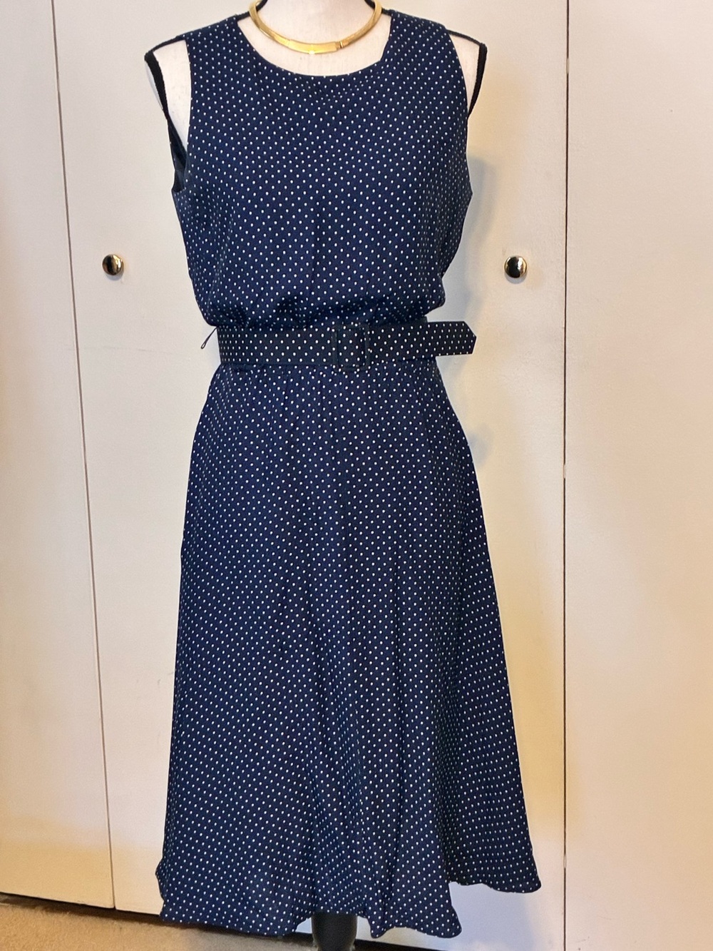 Vintage Brooks Brothers Navy and White Polka Dot Midi Dress- USA Pretty Woman